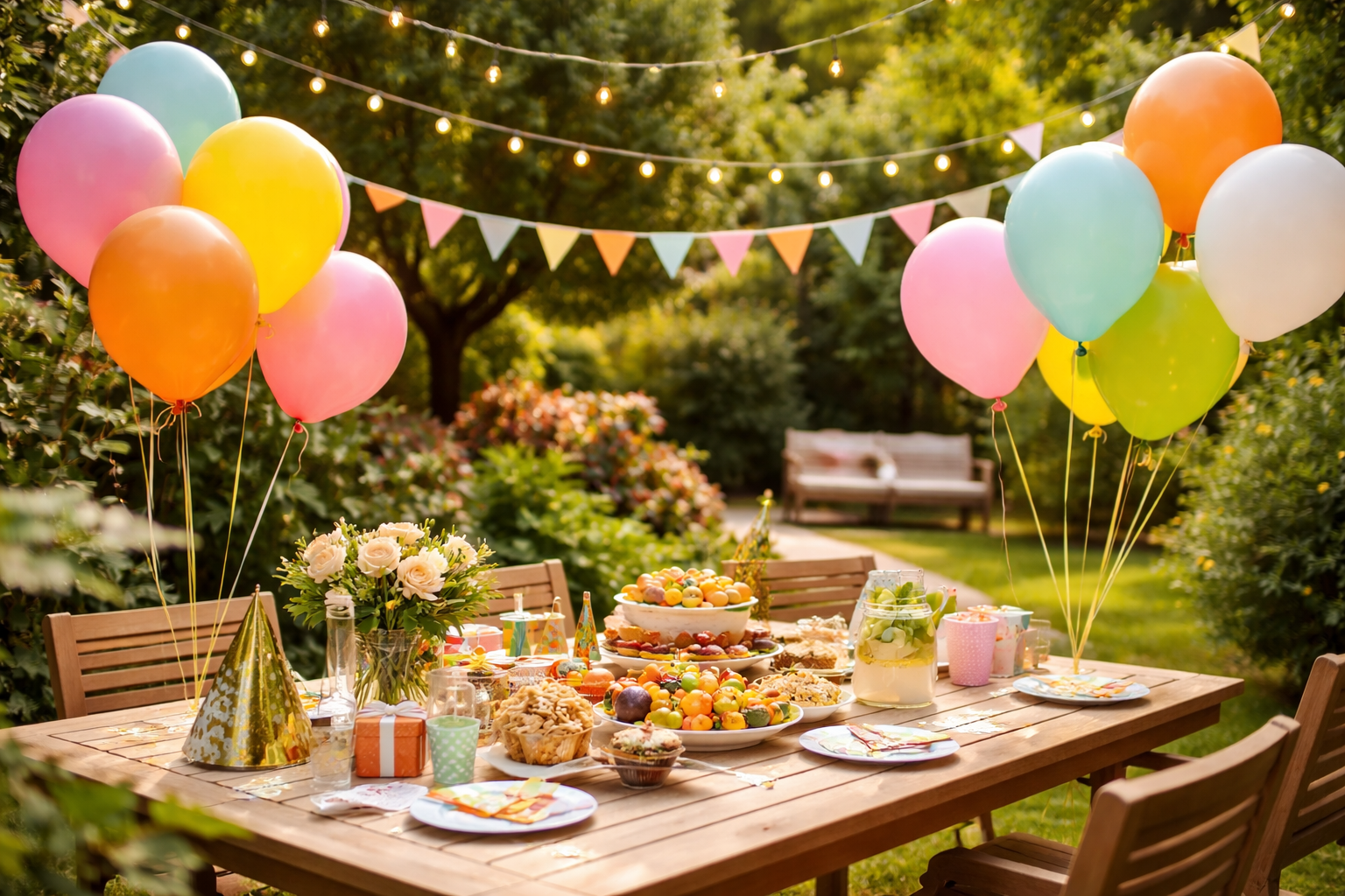 Festliche Gartenparty mit bunten Ballons